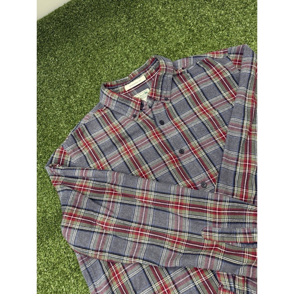 L.L. Bean Flannel Shirt Traditional Fit Tartan Plaid Red Grey Green Size large